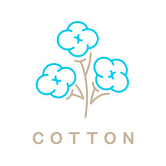 Cotton label or logo template on white background. Bouquet of cotton flower. Vector illustration