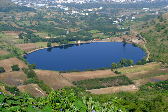 Scenic view of Mastani Talav or Lake From Dive Ghat, situated near Wadki village, The water reservoir was built around 1720, Pune, Maharashtra, India.