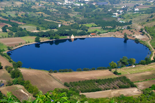 Scenic view of Mastani Talav or Lake From Dive Ghat, situated near Wadki village, The water reservoir was built around 1720, Pune, Maharashtra, India.