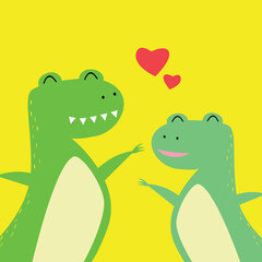 Dinosaur couple illustration vector greeting card template