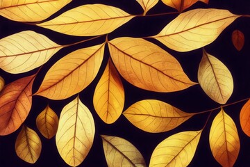 brown plant leaves in autumn season, dark background 