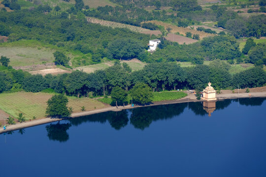 Scenic view of Mastani Talav or Lake From Dive Ghat, situated near Wadki village, The water reservoir was built around 1720, Pune, Maharashtra, India.