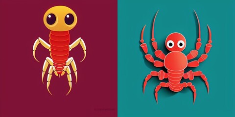 cute cartoon scorpion, deep red, simple, centered, png, vector, white background