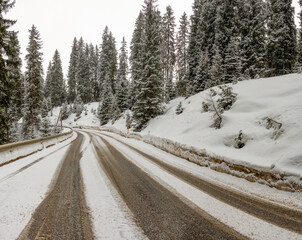 Snow covered mountain road