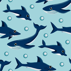 Vector seamless pattern, sea animals.