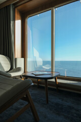 Luxurious ocean view or oceanview or outside or exterior cabin on luxury Iceland passenger toro...