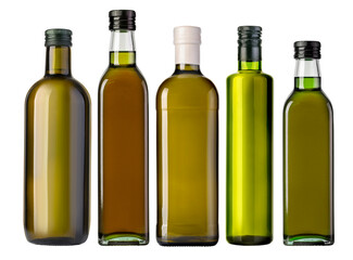 Set of glass oil olive bottles