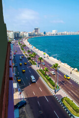 Amazing sunny coastline  of Alexandrian bay in Alexandria, Egypt
