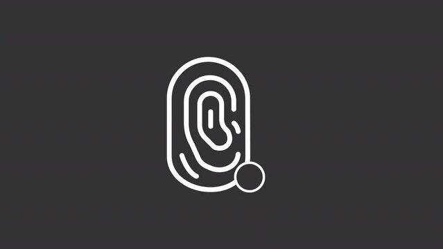 Animated biometrics white line icon. Fingerprint scanning. User identification. Seamless loop HD video with alpha channel on transparent background. Motion graphic design for night mode