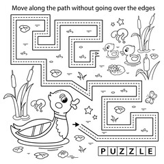 Fototapeta premium Handwriting practice sheet. Simple educational game or maze. Coloring Page Outline Of cartoon duck with little ducklings. Coloring book for kids.