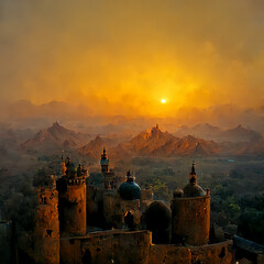 sunset over the church of the holy sepulchre