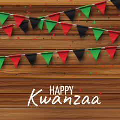 Kwanzaa banner. Traditional african american ethnic holiday design concept. Green, red, and black colors ribbon flags. Vector illustration.