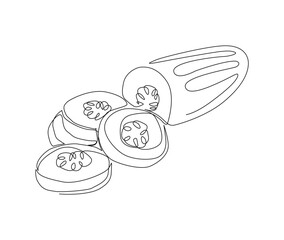 Continuous one line drawing of cucumber. Sliced of cucumber simple line art vector design.
