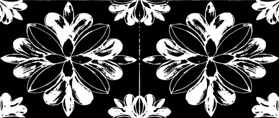 Repeating tile and fabric pattern design. Broken plaster grunge damask effect. Distressed overlay texture design. Vector illustration. Eps10.