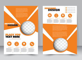 Abstract flyer design background. Brochure template. Annual report cover. Can be used for magazine, business mockup set, education, presentation. Vector illustration a4 size.  Orange color.