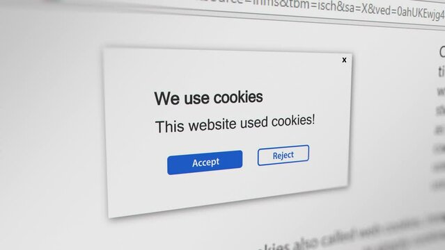 Mouse Cursor Clicking Accept Cookies on a Website. All data on the Footage are Fictional, Created Especially for This Concept
