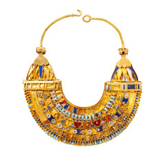 Decorated pharaons broad collar jewelry from ancient Egypt isolated - 542763339