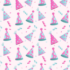 Seamless pattern with bright party caps