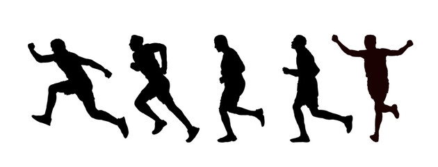 set of silhouette of a runner, running man