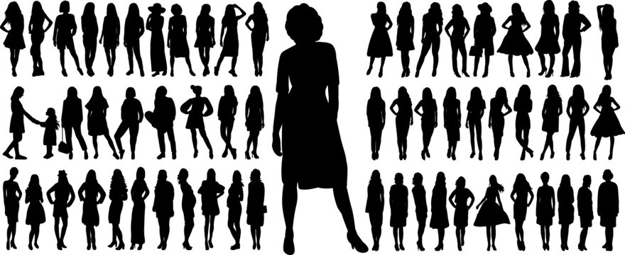 set of woman silhouette design isolated vector