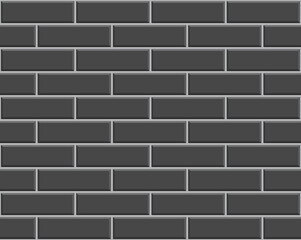 Seamless brick wall. Black rectangle brickwall. Kitchen background. Ceramic pattern. Cement backsplash. Apron faience texture. Metro backdrop. Subway tile. Vector illustration. Stone surface
