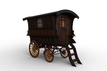 3D rendering of a vintage wooden Romany gypsy caravan isolated on transparent background. - obrazy, fototapety, plakaty