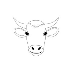Cow's head. Icon, drawing of a cow's head. An agricultural animal . Vector illustration.