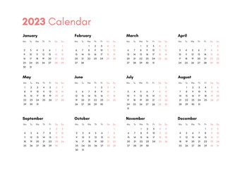 Template national design pocket calendar 2023. Vector illustration. Horizontal pocket calendar page