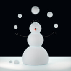 Obraz premium Felt snowman juggles woolen Christmas snowballs at New Year night