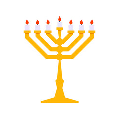Hebrew golden big menorah with seven candles flat style vector illustration