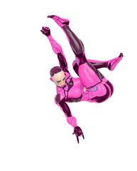 Fototapeta na wymiar super cyborg girl is doing a swing pose like a comic hero