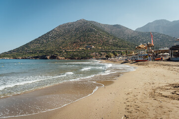 Fantastic view from the shore of the beach on the beautiful romantic city of Bali, Greece