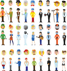 Collection of men and women people workers of various different occupations or profession wearing professional uniform set illustration.