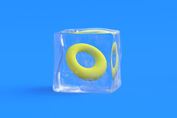 Inflatable ring in ice cube. 3d illustration