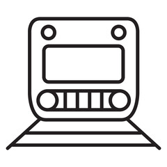 Subway train icon.Subway locomotive front view.Electric train outline.Isolated on white background Line art vector illustration.