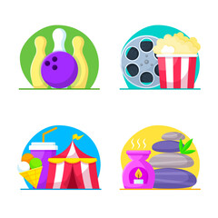 Set of entertainment and leisure illustration. Vector illustration