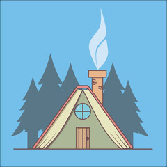 Open book looking like a tent with a forest on background.