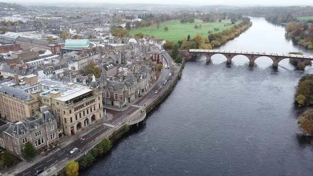 Town Peth and River Tay aerial view, Scotland, UK
