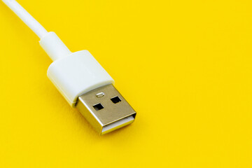 close up of usb cable on yellow background. usb type a connector 