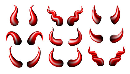 Set of Realistic red and black Halloween Devil Horns . Satan demon accessories.