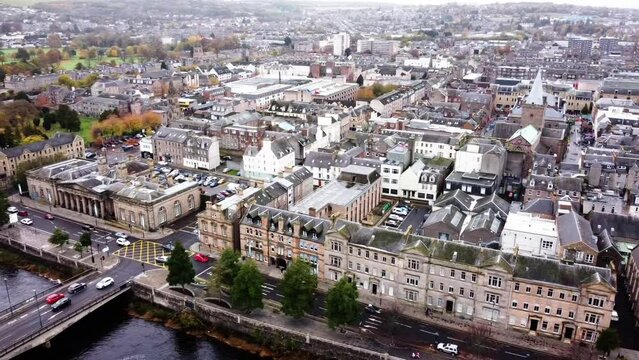 Town Perth in Scotland, aerial view