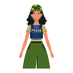 War reporter, news. Girl in a helmet. Vector illustration