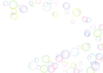Soap bubbles randomly flew on a white background. Background design. Vector