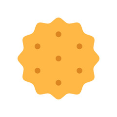 Crispy cheese cracker isolated on white background. Round shaped salted crunchy meal sign or logo flat design. Yellow baked wheat dessert. Healthy breakfast cookie top view vector illustration.