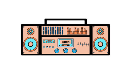 Fototapeta na wymiar Old retro vintage music cassette tape recorder with magnetic tape on reels and speakers from the 70s, 80s, 90s. Beautiful icon. Vector illustration