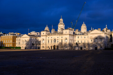 Horse Guards Parade, dark stormy clouds and crane
