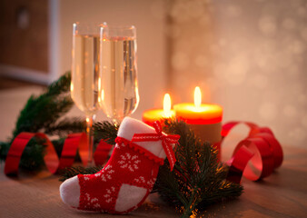 Drink. two glasses champagne Christmas background