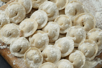 Uncooked homemade meat pelmeni