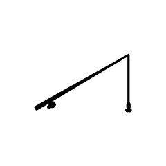 Black Fishing rod and fish icon isolated on white background.