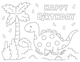 happy birthday dinosaur coloring page for kids